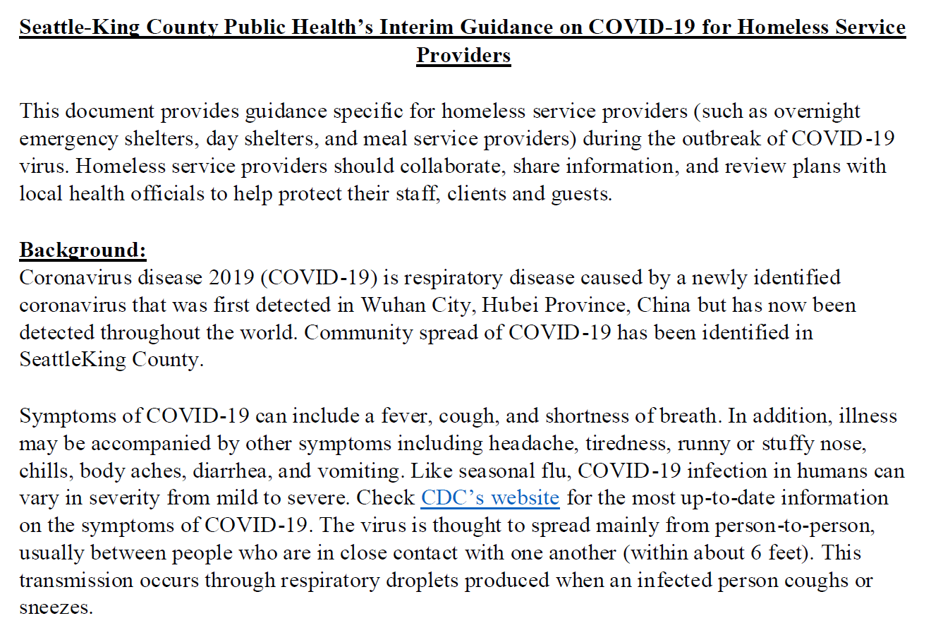 Interim Guidance on COVID-19 for Homeless Service Providers